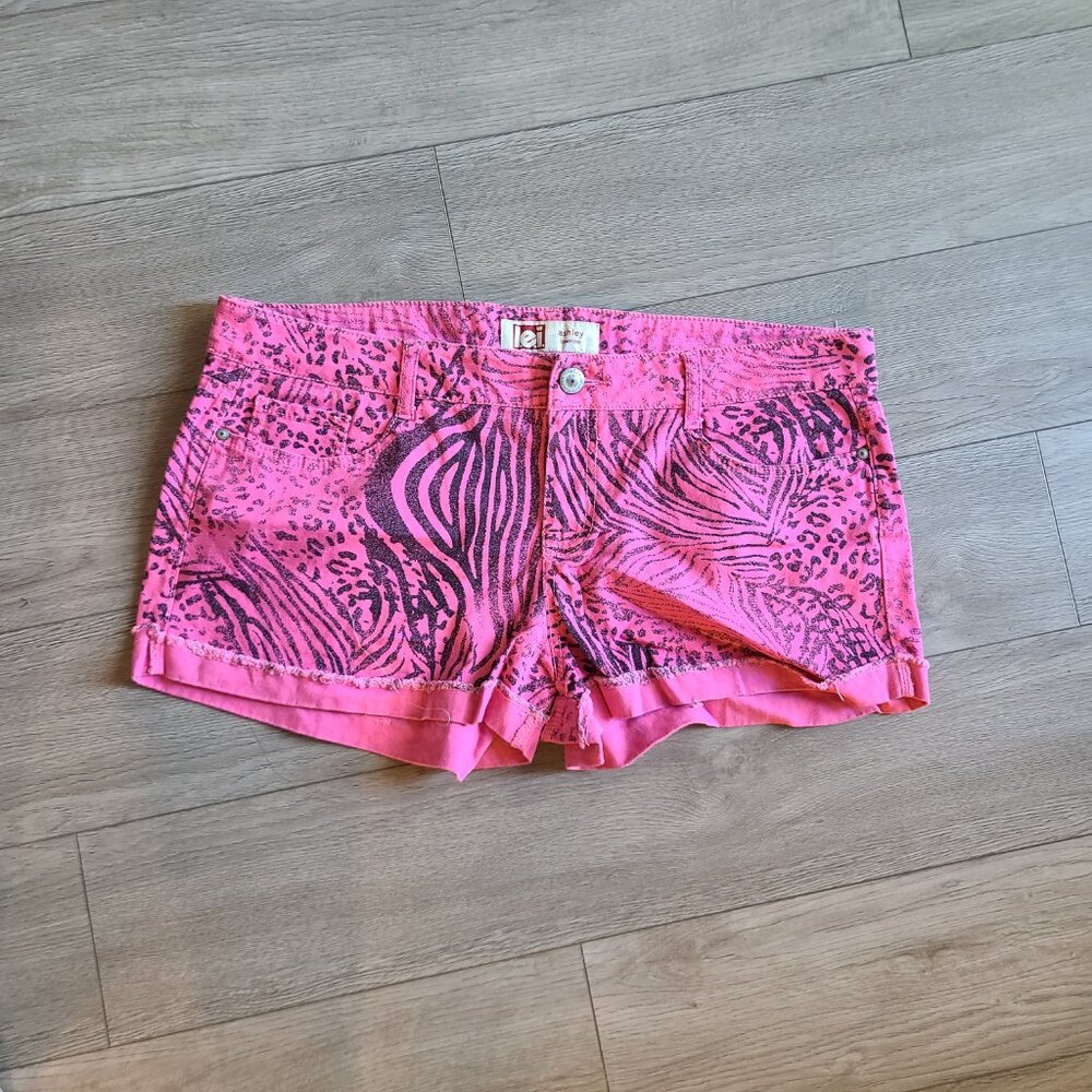 Size 17 Hot Pink Animal Print Denim Shorts